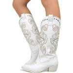 Stivali texani larghezza E bianchi numero 37 di pelle con borchie con tacco da 5 cm a 7 cm per Donna KikkiLine 
