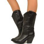 Stivali texani larghezza A neri numero 37 di pelle con tacco sopra i 9 cm tacco a cono per Donna KikkiLine 