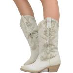 Stivali texani larghezza E scontati bianco sporco numero 40 in pelle di camoscio con cerniera con tacco da 5 cm a 7 cm per Donna KikkiLine 