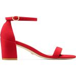Sandali larghezza E eleganti rossi numero 37 di pelle tacco a blocco con cinturino per Donna Stuart Weitzman 