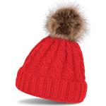 Cappelli invernali rossi di pelliccia con pon pon per Donna 