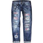 Jeans skinny eleganti blu 3 XL taglie comode in poliestere a fiori lavabili in lavatrice per Donna 