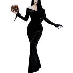 sujinxiu Motica Addams Cosplay Costume Set completi Abiti neri Manica lunga Maxi Party Abiti di Halloween per ragazze da donna