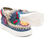 Sneakers slip on larghezza A indaco numero 31 in tessuto a fiori con allacciatura elasticizzata per l'estate per Donna Mou 