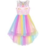 Sunny Fashion Vestito Bambina Fiore Unicorno Arcobaleno Principessa Festa 5 Anni