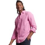 Camicie scontate casual rosa XL di lino con manica lunga per Uomo Superdry 