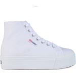 Sneakers alte larghezza E bianche numero 38 di gomma con stringhe traspiranti per Donna Superga 