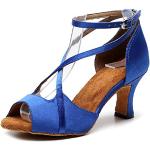 Scarpe larghezza E eleganti blu numero 39 in pelle di camoscio con punta aperta con tacco da 7cm a 9 cm traspiranti da balli latino americani per Donna 