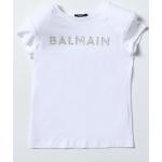 T-shirt manica corta scontate casual bianche di cotone con strass lavabili in lavatrice mezza manica per bambini Balmain 