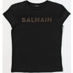 T-shirt manica corta scontate casual nere di cotone con strass lavabili in lavatrice mezza manica per bambini Balmain 