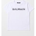 T-shirt manica corta casual bianche di cotone con strass lavabili in lavatrice mezza manica per bambini Balmain 