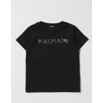T-shirt manica corta casual nere di cotone con strass lavabili in lavatrice mezza manica per bambini Balmain 
