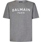 Magliette & T-shirt grigie XXL taglie comode di cotone sostenibili a tema Parigi mezza manica con scollo rotondo Balmain 