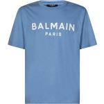 Magliette & T-shirt azzurre XXL taglie comode di cotone sostenibili a tema Parigi mezza manica con scollo rotondo Balmain 