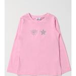 T-shirt manica lunga scontate casual rosa chiaro di cotone con strass lavabili in lavatrice manica lunga per bambini Chiara Ferragni 