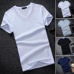 Magliette & T-shirt eleganti nere tinta unita traspiranti con scollo a V mezza manica con scollo a V per Uomo 