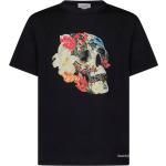 Magliette & T-shirt nere S di cotone a fiori a girocollo mezza manica con scollo rotondo Alexander McQueen Skull 