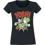 Magliette & T-shirt nere XXL di cotone con scollo tondo mezza manica con scollo rotondo per Donna Super Mario Yoshi 