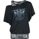 Magliette & T-shirt asimmetriche gotiche nere XXL taglie comode in viscosa per Donna Gothicana 