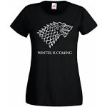 Magliette & T-shirt nere S di cotone per l'inverno con scollo rotondo per Donna Il trono di spade 