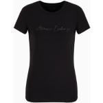 Magliette & T-shirt nere XS di cotone tinta unita con glitter con scollo tondo mezza manica con scollo rotondo per Donna Giorgio Armani Exchange 