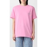 Magliette & T-shirt scontate casual rosa di cotone con strass mezza manica con scollo rotondo Rotate 