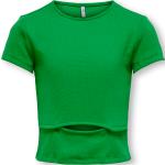 T-shirt verde in misto viscosa stretch a costine con cut out frontale al fondo 8-14 anni