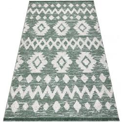 Tappeto ECO SIZAL BOHO MOROC Etno Zigzag 22319 frange - due livelli di pile verde / crema, tappeto in cotone riciclato 117x170 cm