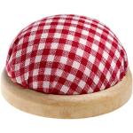 Tavolo rotondo – puntaspilli con bordo in legno chiaro, colore: rosso e bianco (motivo a quadretti)