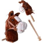 TE-Trend Cavallo a spina per bambini, 2 pezzi, 96 cm, con manico sonoro, cavallo con ruote, marrone