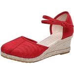 Sandali gioiello eleganti rossi numero 38,5 tinta unita con strass con punta aperta con allacciatura elasticizzata tacco a blocco traspiranti per Donna 