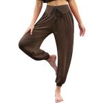 Pantaloni marrone scuro XL taglie comode di cotone traspiranti lavabili in lavatrice da yoga per Donna 
