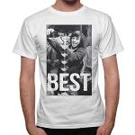 thedifferent T-Shirt Uomo George Best Bicchieri Champagne Bomber Vintage - Bianco