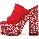 Sandali gioiello eleganti rossi numero 35 con punta aperta con allacciatura elasticizzata traspiranti per Donna 