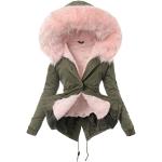 Cappotti eleganti rosa XL di eco-pelliccia tinta unita traspiranti per l'autunno manica lunga con cappuccio per Donna 