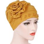 Cappelli invernali eleganti gialli di cotone a fiori con perline traspiranti per Donna 