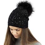 Cappelli invernali neri di eco-pelliccia con glitter per Donna 