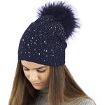 Cappelli invernali eleganti blu navy di eco-pelliccia con glitter per Donna 