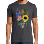 tostadora T-Shirt a Manica Corta Teschio di Fiori Colorati da Uomo - Grigio M - RIF. 5363309-P