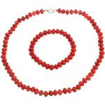 TreasureBay - Eccezionale set di gioielli, colore: rosso corallo, collana, bracciale e orecchini, spediti in una lussuosa scatola-regalo, 8 mm