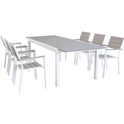 TRIUMPHUS - set tavolo da giardino allungabile 180/240x100 compreso di 6 poltrone in alluminio e polywood