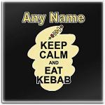 UNIGIFT, sottobicchiere in Vetro con Scritta in Lingua Inglese Keep Calm Eat Kebab, con Scritta in Lingua Inglese Keep Calm Eat Kebab, Personalizzabile, Vetro, Nero, Quadrato