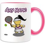 Tazza con racchetta da tennis per ragazza (tema sportivo e hobby, colori a scelta), personalizzabile con qualsiasi nome o messaggio sul tuo unico