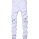 Jeans strappati casual bianchi lavabili in lavatrice per Uomo Dianshao 
