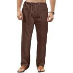 Pantaloni casual marroni 3 XL taglie comode di lino tinta unita traspiranti da yoga per Uomo 