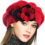Cappelli invernali casual rossi di lana a fiori traspiranti per Donna 
