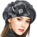 Cappelli invernali grigi di lana a fiori traspiranti per Donna 