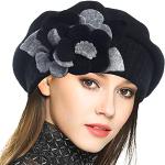 Cappelli invernali casual neri di lana a fiori traspiranti per Donna 