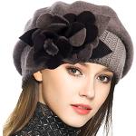 Cappelli invernali scontati casual kaki di lana a fiori traspiranti per Donna 