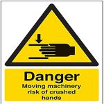 vsafety 65018 an-s pericolo "Moving macchinari rischio di schiacciamento mani" Warning Sign, Autoadesivo, verticale, 150 mm x 200 mm, colore: nero/giallo